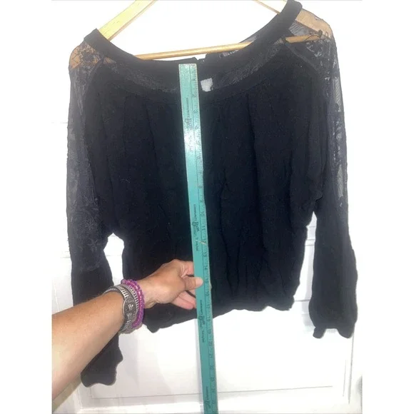 Black Long Sleeve With Embroidery Along Sleeves And Neckline. Small - Picture 8 of 9